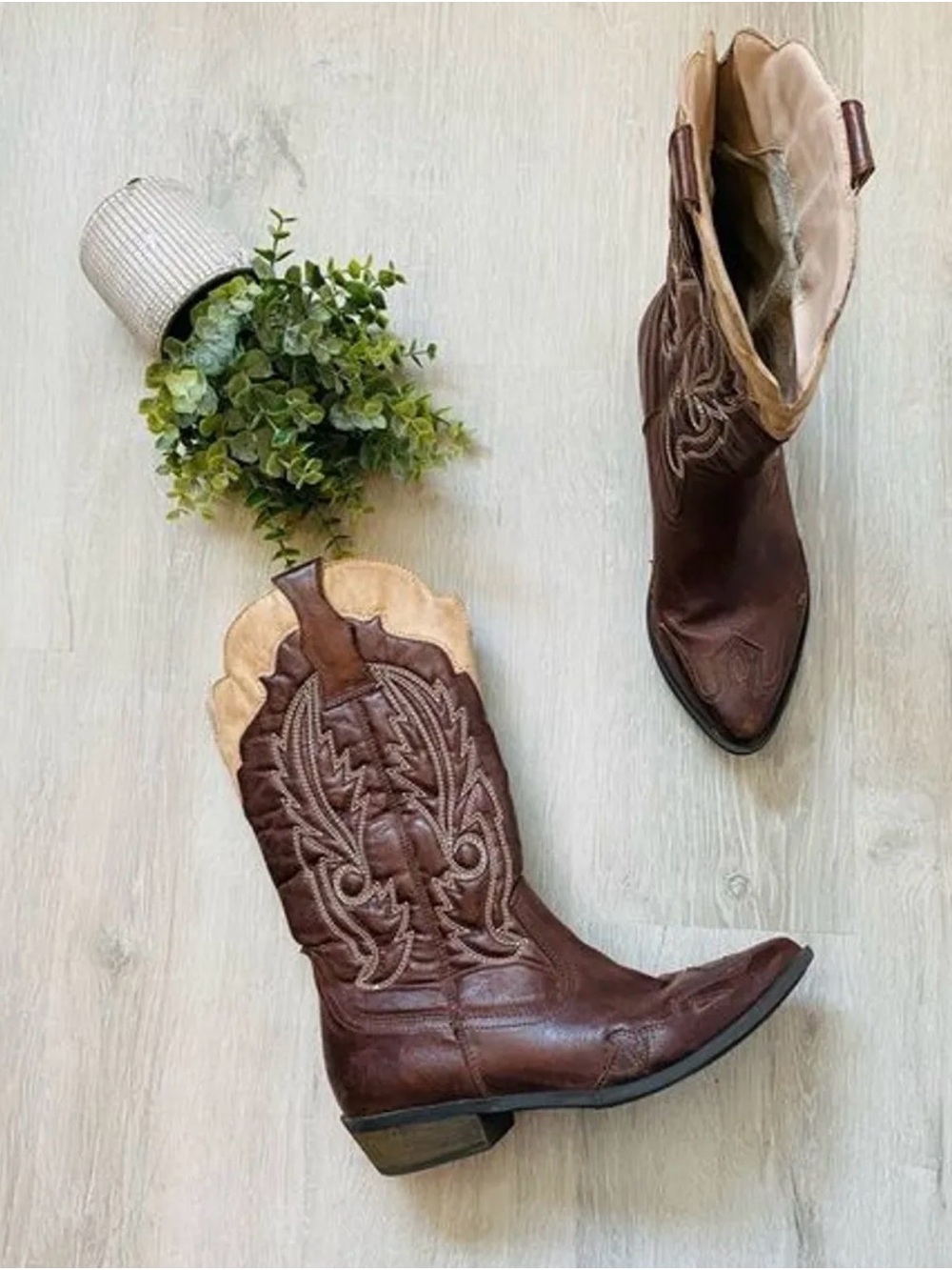 Coconuts by Matisse Cimmaron Faux Leather Western Boots Brown Sz 7.5